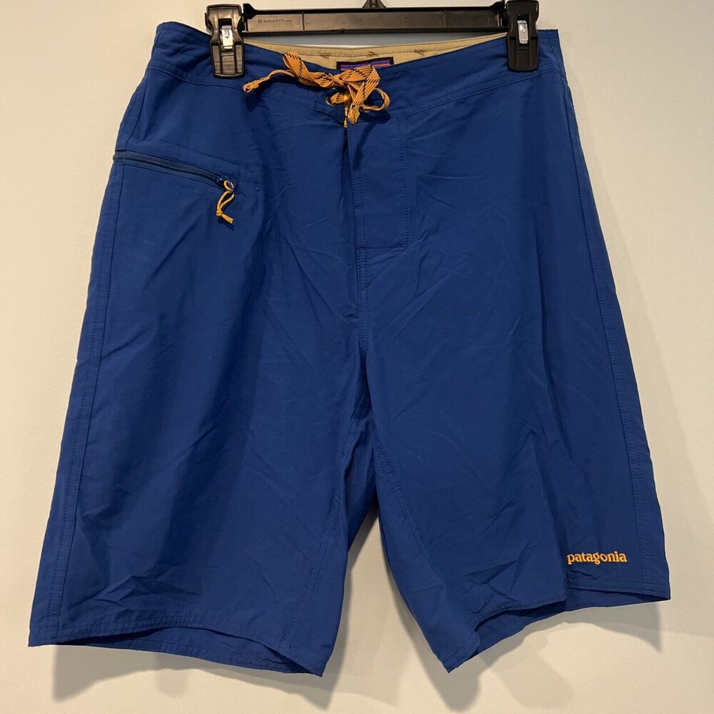 Patagonia Blue Boardshorts Men’s Size 32 Wavefarer Trunks Drawstring Zip Pocket